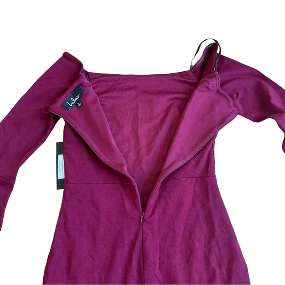 Lulus Burgundy Dress All She Wants Off the shoulder Mini Bell Sleeves S NWT - Picture 9 of 12